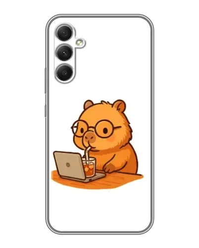 Чехол для Samsung Galaxy A34 с картинкой «Капибара с ноутбуком»