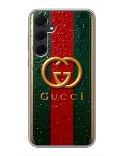 Чохол для Samsung Galaxy A35 (5G) з картинкою «Gucci — фірмова смуга та золото» Чохол для Samsung Galaxy A35 (5G) з картинкою «Gucci — фірмова смуга та золото»
