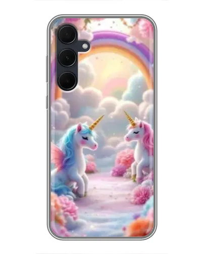 Чехол для Samsung Galaxy A35 (5G) с картинкой «Радуга и единороги»