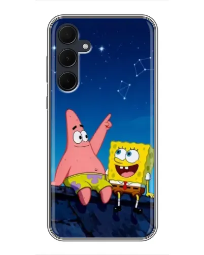 Чехол для Samsung Galaxy A35 (5G) с картинкой «Губка Боб и Патрик ночью»