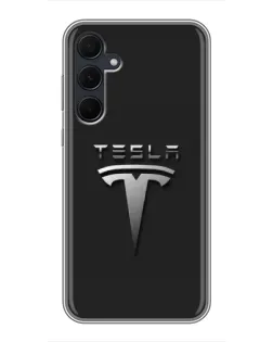 Чехол для Samsung Galaxy A35 (5G) с картинкой «Стальной логотип Tesla»