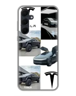 Чехол для Samsung Galaxy A35 (5G) с картинкой «Коллаж Cybertruck Tesla»
