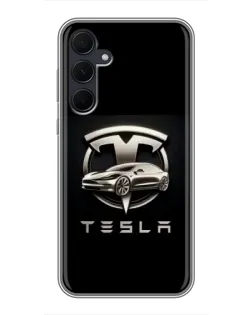 Чехол для Samsung Galaxy A35 (5G) с картинкой «Tesla — серебристое авто»