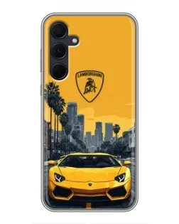 Чехол для Samsung Galaxy A35 (5G) с картинкой «Желтый Lamborghini город»