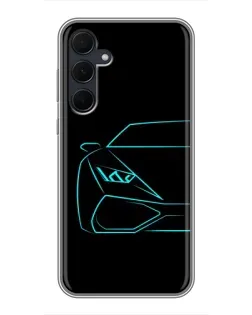 Чехол для Samsung Galaxy A35 (5G) с картинкой «Голубой силуэт Lamborghini»