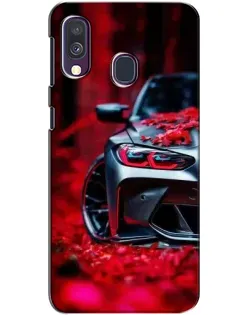 Чехол для Samsung Galaxy A40 2019 (A405F) с картинкой «Спортивная BMW и цветы»