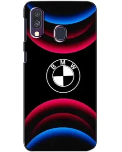 Чехол для Samsung Galaxy A40 2019 (A405F) с картинкой «Логотип BMW и неоновые дуги»