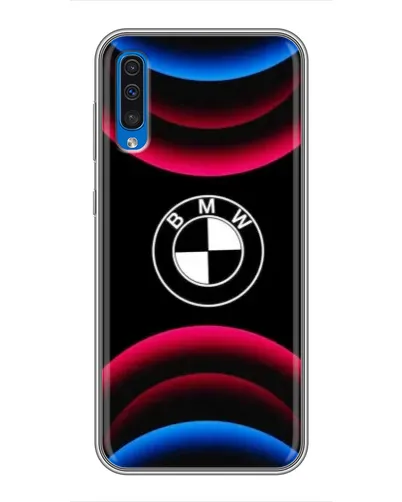 Чехол для Samsung Galaxy A50 2019 (A505F) с картинкой «Логотип BMW и неоновые дуги»