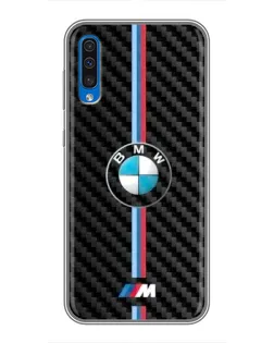 Чехол для Samsung Galaxy A50 2019 (A505F) с картинкой «Эмблема BMW и карбон»