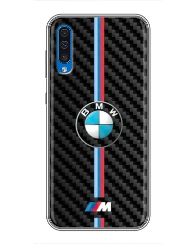 Чехол для Samsung Galaxy A50 2019 (A505F) с картинкой «Эмблема BMW и карбон»