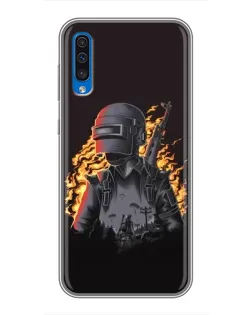 Чехол для Samsung Galaxy A50 2019 (A505F) с картинкой «PUBG — огненный силуэт»