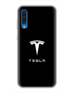 Чехол для Samsung Galaxy A50 2019 (A505F) с картинкой «Tesla White Logo»