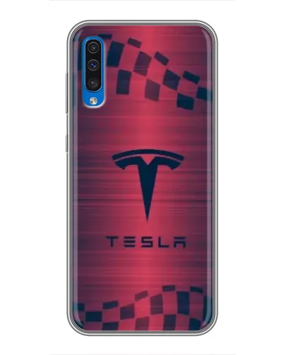 Чехол для Samsung Galaxy A50 2019 (A505F) с картинкой «Тесла красный карбон»