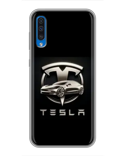 Чехол для Samsung Galaxy A50 2019 (A505F) с картинкой «Tesla — серебристое авто»