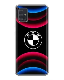Чехол для Samsung Galaxy A51 (A515) с картинкой «Логотип BMW и неоновые дуги»