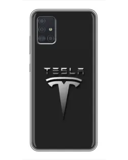 Чехол для Samsung Galaxy A51 (A515) с картинкой «Стальной логотип Tesla»
