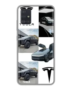 Чехол для Samsung Galaxy A51 (A515) с картинкой «Коллаж Cybertruck Tesla»