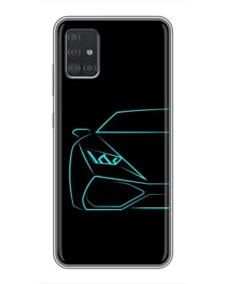 Чехол для Samsung Galaxy A51 (A515) с картинкой «Голубой силуэт Lamborghini»
