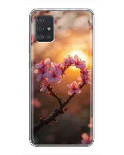 Чехол для Samsung Galaxy A51 (A515) с картинкой «Розовый цвет сердце на фоне заката»