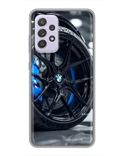 Чехол для Samsung Galaxy A52 с картинкой «Колесо BMW вблизи»