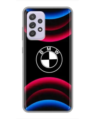 Чехол для Samsung Galaxy A52 с картинкой «Логотип BMW и неоновые дуги»