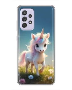 Чехол для Samsung Galaxy A52 с картинкой «Единорог на поляне»