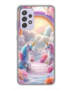 Чехол для Samsung Galaxy A52 с картинкой «Радуга и единороги»