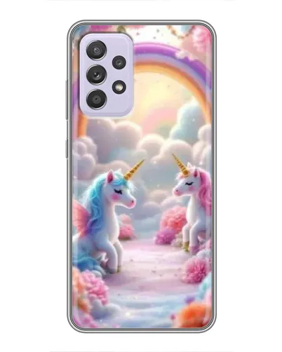 Чехол для Samsung Galaxy A52 с картинкой «Радуга и единороги»