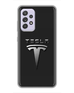 Чехол для Samsung Galaxy A52 с картинкой «Стальной логотип Tesla»