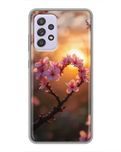 Чохол для Samsung Galaxy A52 з картинкою «Рожевий цвіт  сердечко на тлі заходу»