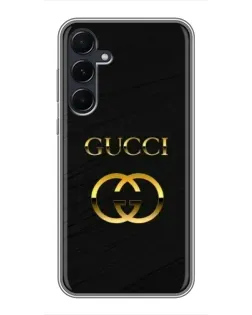 Чехол для Samsung Galaxy A55 с картинкой «Золотой логотип Gucci»