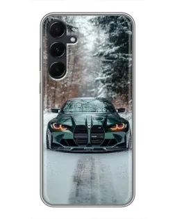 Чехол для Samsung Galaxy A55 с картинкой «BMW в зимнем лесу»
