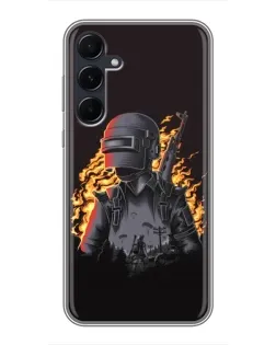 Чехол для Samsung Galaxy A55 с картинкой «PUBG — огненный силуэт»