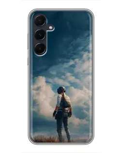 Чехол для Samsung Galaxy A55 с картинкой «Герой PUBG на скале»