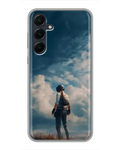 Чехол для Samsung Galaxy A55 с картинкой «Герой PUBG на скале»