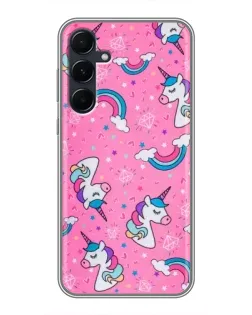 Чехол для Samsung Galaxy A55 с картинкой «Unicorn паттерн розовый»