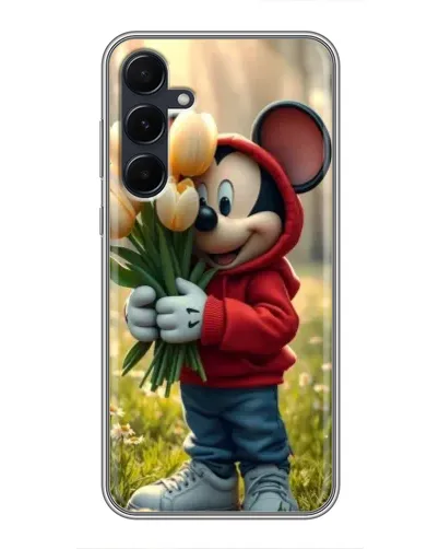 Чехол для Samsung Galaxy A55 с картинкой «Микки с тюльпанами»