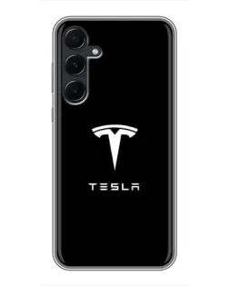 Чехол для Samsung Galaxy A55 с картинкой «Tesla White Logo»