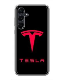 Чехол для Samsung Galaxy A55 с картинкой «Tesla Red Logo»