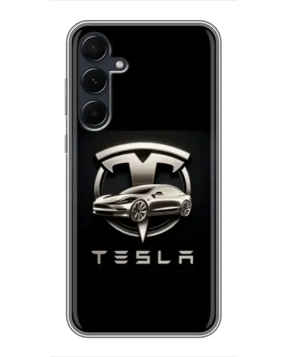 Чехол для Samsung Galaxy A55 с картинкой «Tesla — серебристое авто» Чехол для Samsung Galaxy A55 с картинкой «Tesla — серебристое авто»