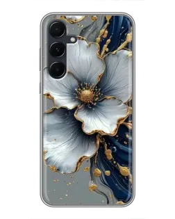 Чехол для Samsung Galaxy A55 с картинкой «Белый цветок и золотой флюид»