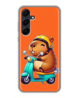 Чехол для Samsung Galaxy A55 с картинкой «Капибара на скутере»