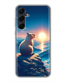 Чехол для Samsung Galaxy A55 с картинкой «Закат солнца с капибарой»