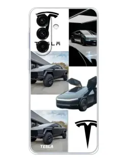 Чехол для Samsung Galaxy A56 5G с картинкой «Коллаж Cybertruck Tesla»