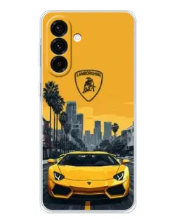 Чехол для Samsung Galaxy A56 5G с картинкой «Желтый Lamborghini город»