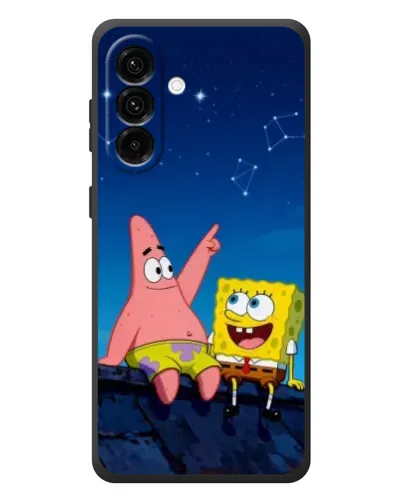 Чехол для Samsung Galaxy A57 с картинкой «Губка Боб и Патрик ночью»