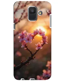 Чехол для Samsung Galaxy A6 2018 (A600F) с картинкой «Розовый цвет сердце на фоне заката»