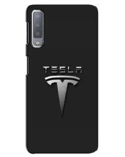 Чехол для Samsung Galaxy A7 2018 (A750) с картинкой «Стальной логотип Tesla»
