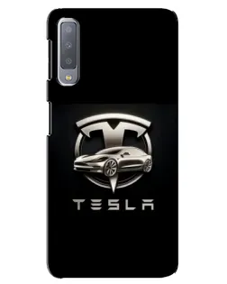 Чехол для Samsung Galaxy A7 2018 (A750) с картинкой «Tesla — серебристое авто»