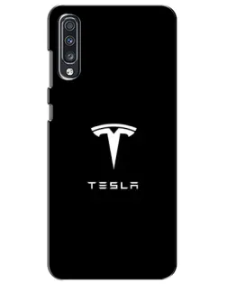 Чехол для Samsung Galaxy A70 2019 (A705F) с картинкой «Tesla White Logo»